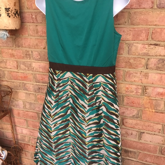 New Teal & Brown color block, patterned Sleeveless Dress - Picture 3 of 3